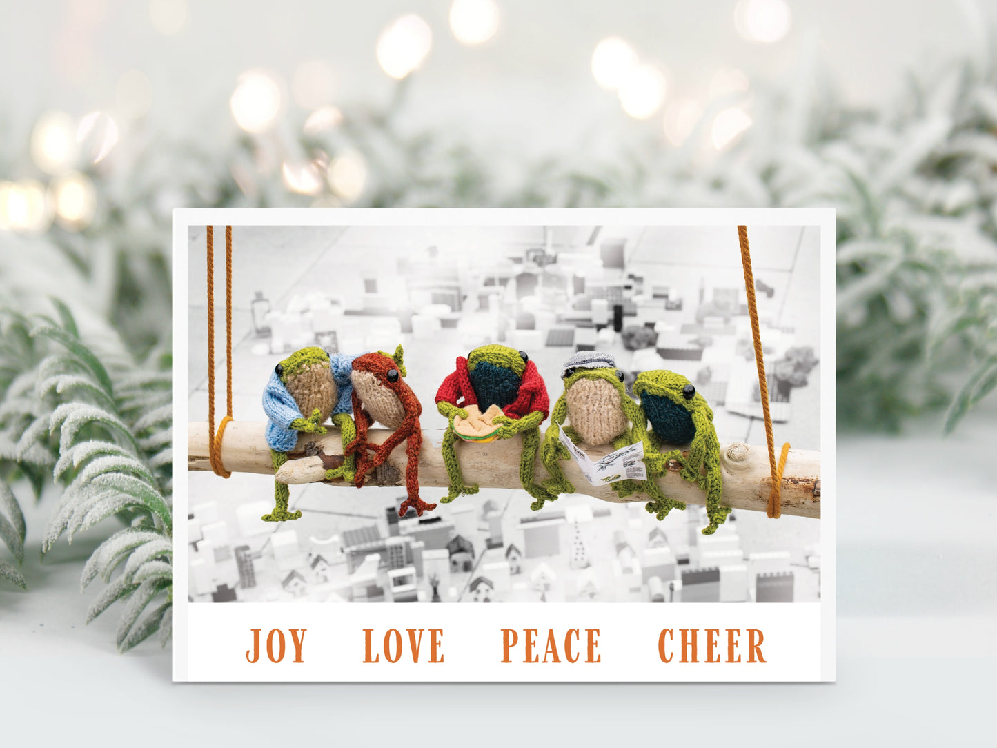 Funny Holiday Card Frogs on Lunch Break, envelopes included