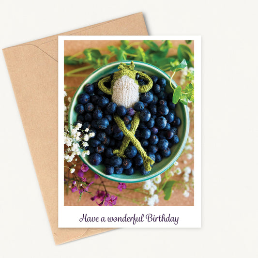 Funny Blueberry Frog Birthday Card, Blank Cards, 5x7in