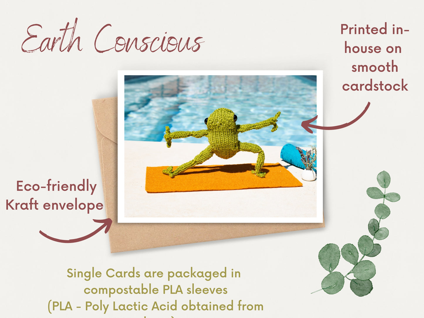 Funny Greeting Card Knitted Yoga Frog "Warrior"