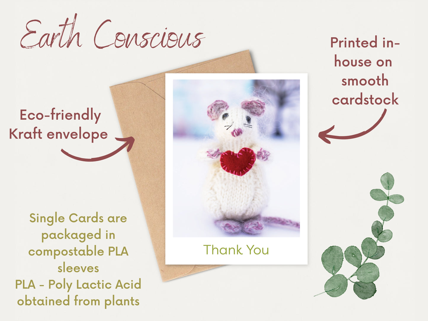 Set of 8 Thank You Note Cards  "Heartfelt Mouse"