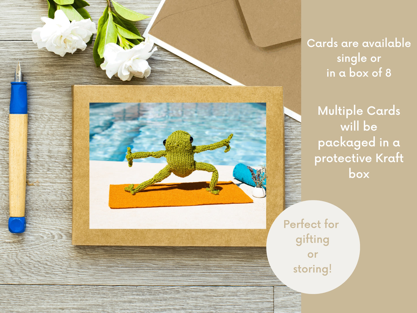 Funny Greeting Card Knitted Yoga Frog "Warrior"