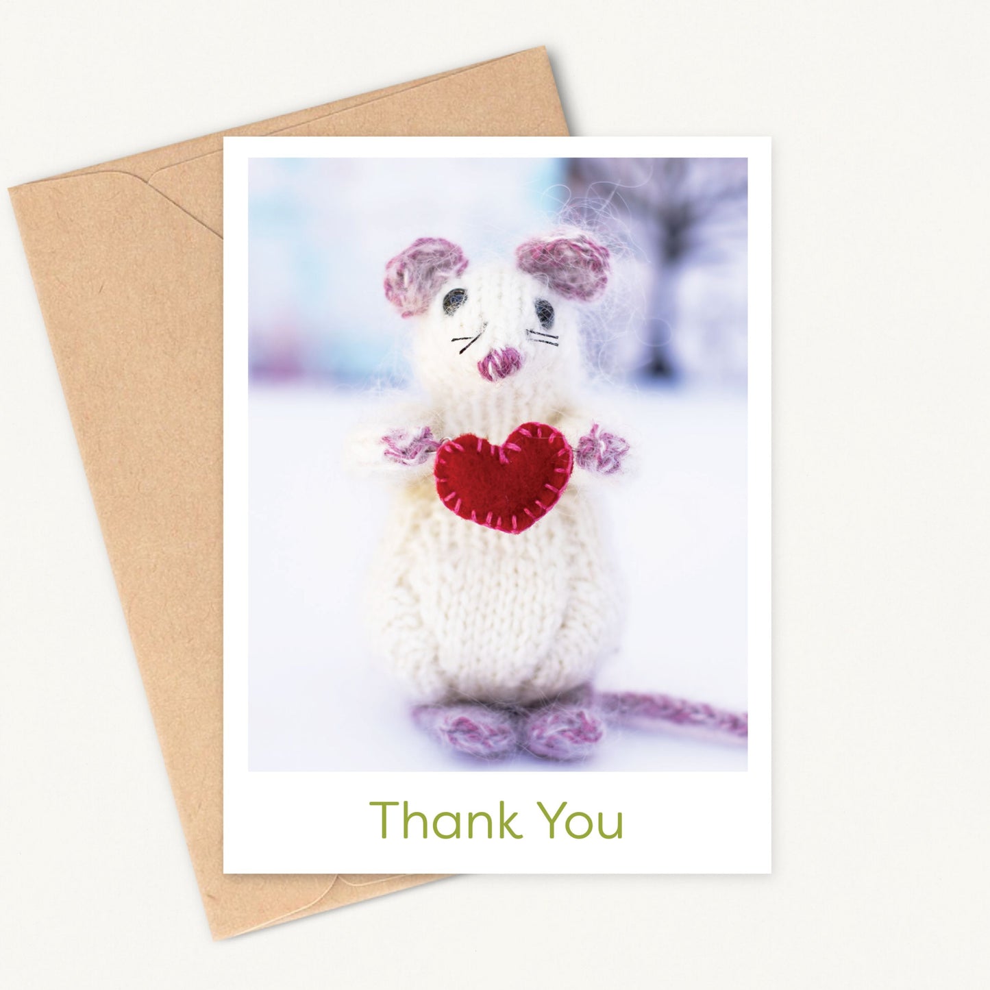 Set of 8 Thank You Note Cards  "Heartfelt Mouse"