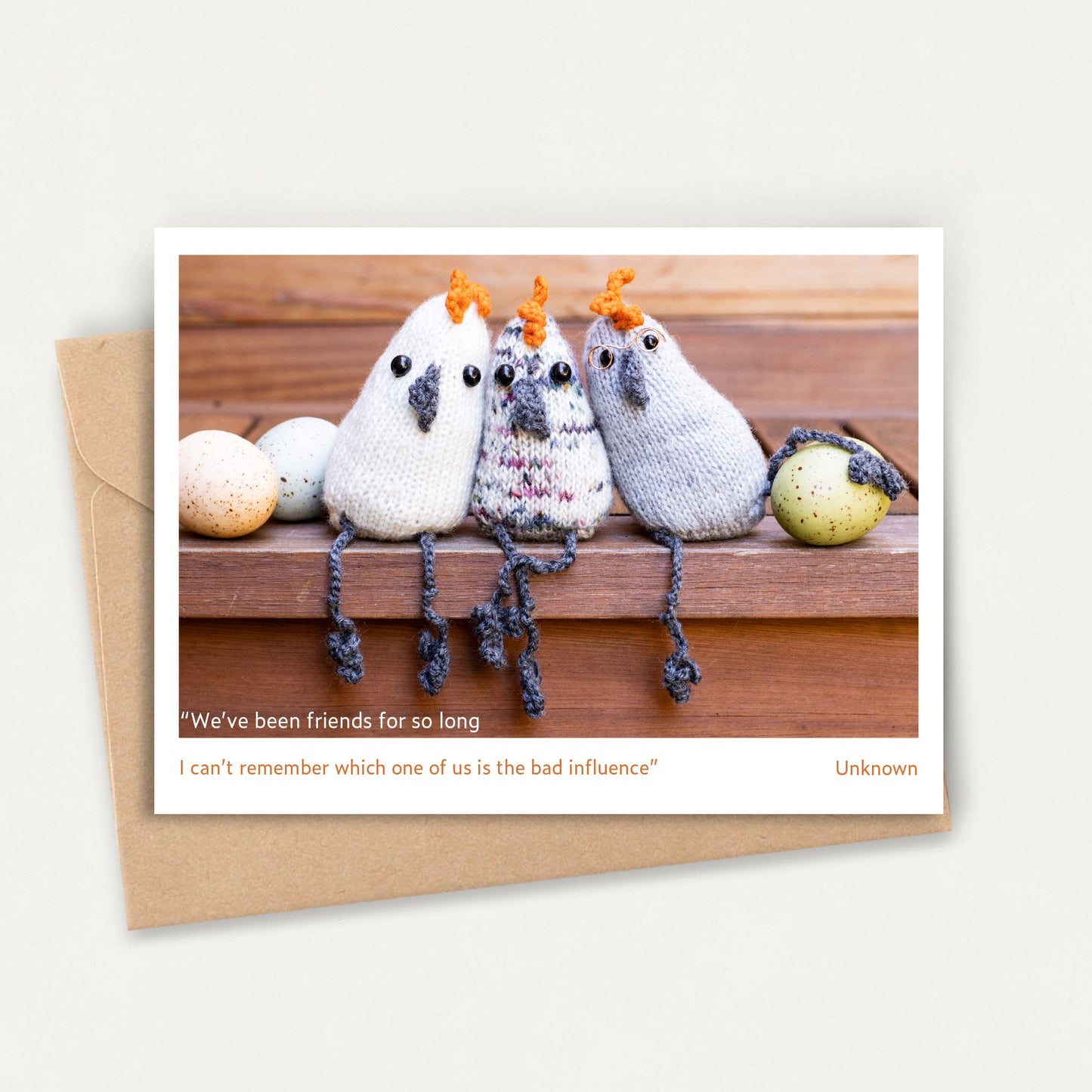 Funny Cards with Knitted Chicken celebrating Friendship