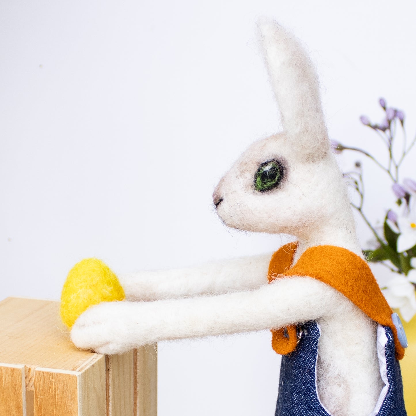 Whimsical Felted White Easter Bunny