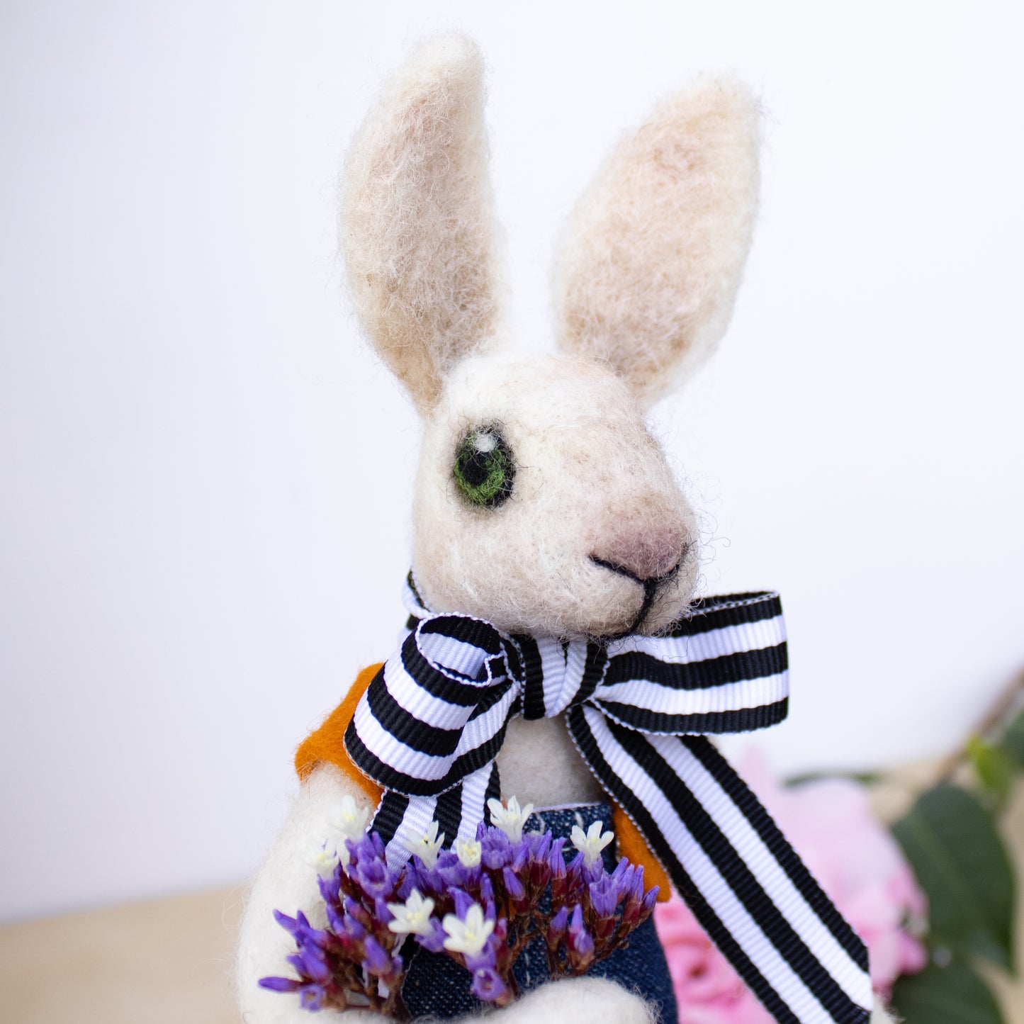 Whimsical Felted White Easter Bunny