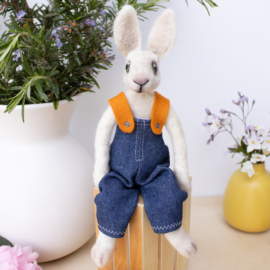 Whimsical Felted White Easter Bunny