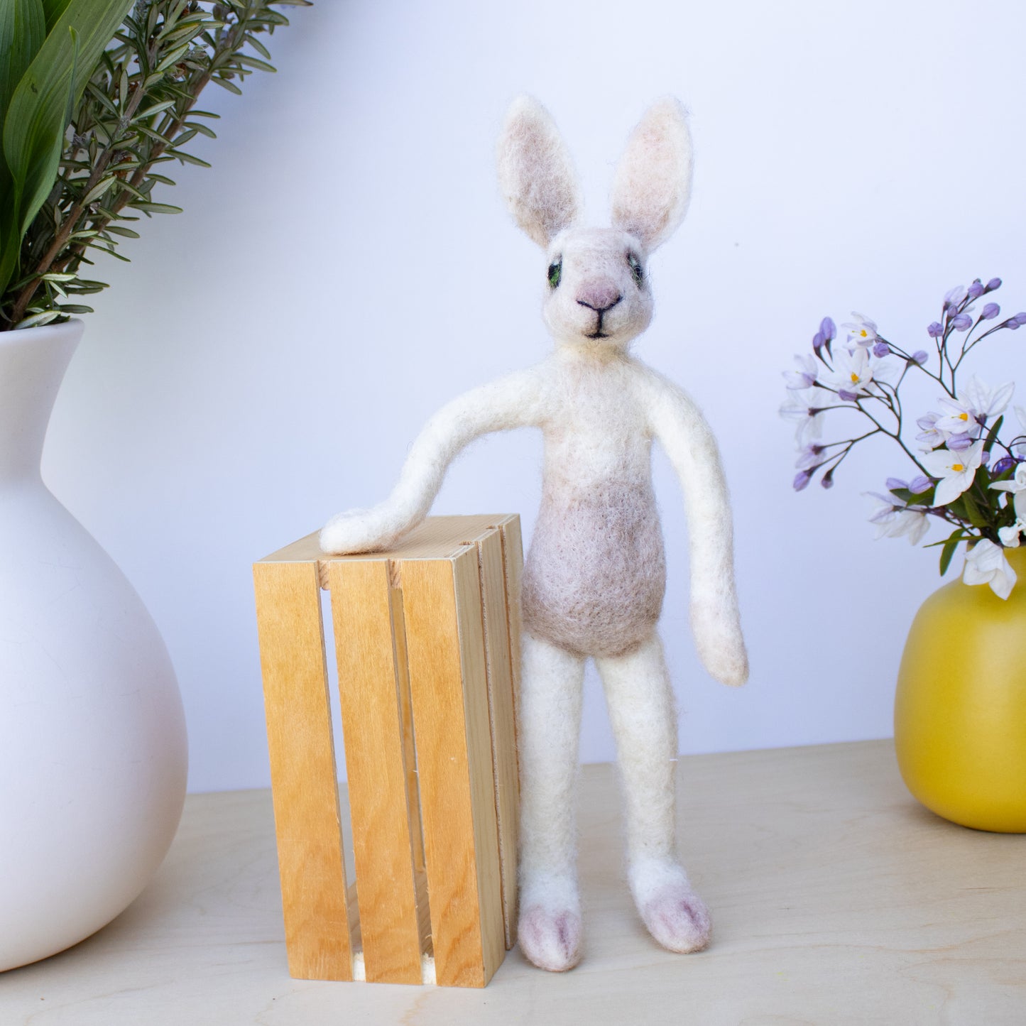 Whimsical Felted White Easter Bunny