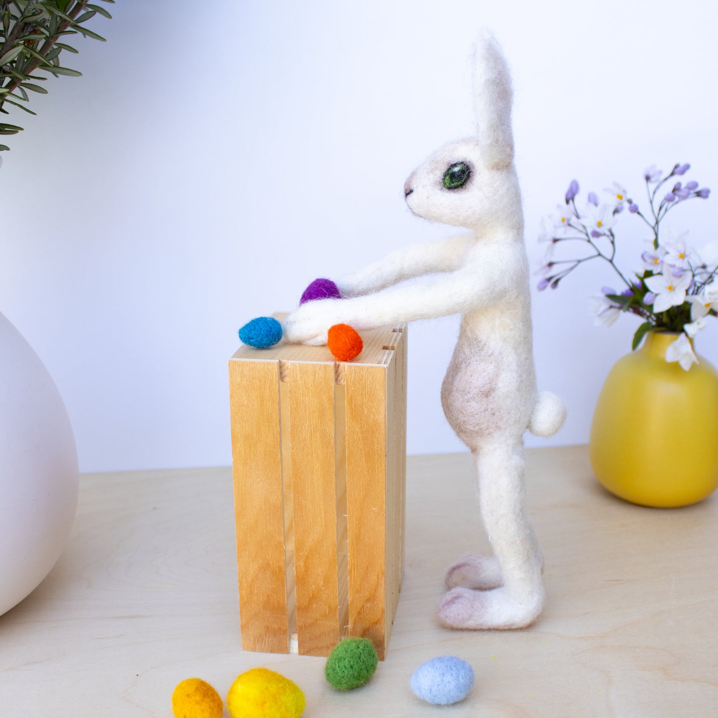 Whimsical Felted White Easter Bunny