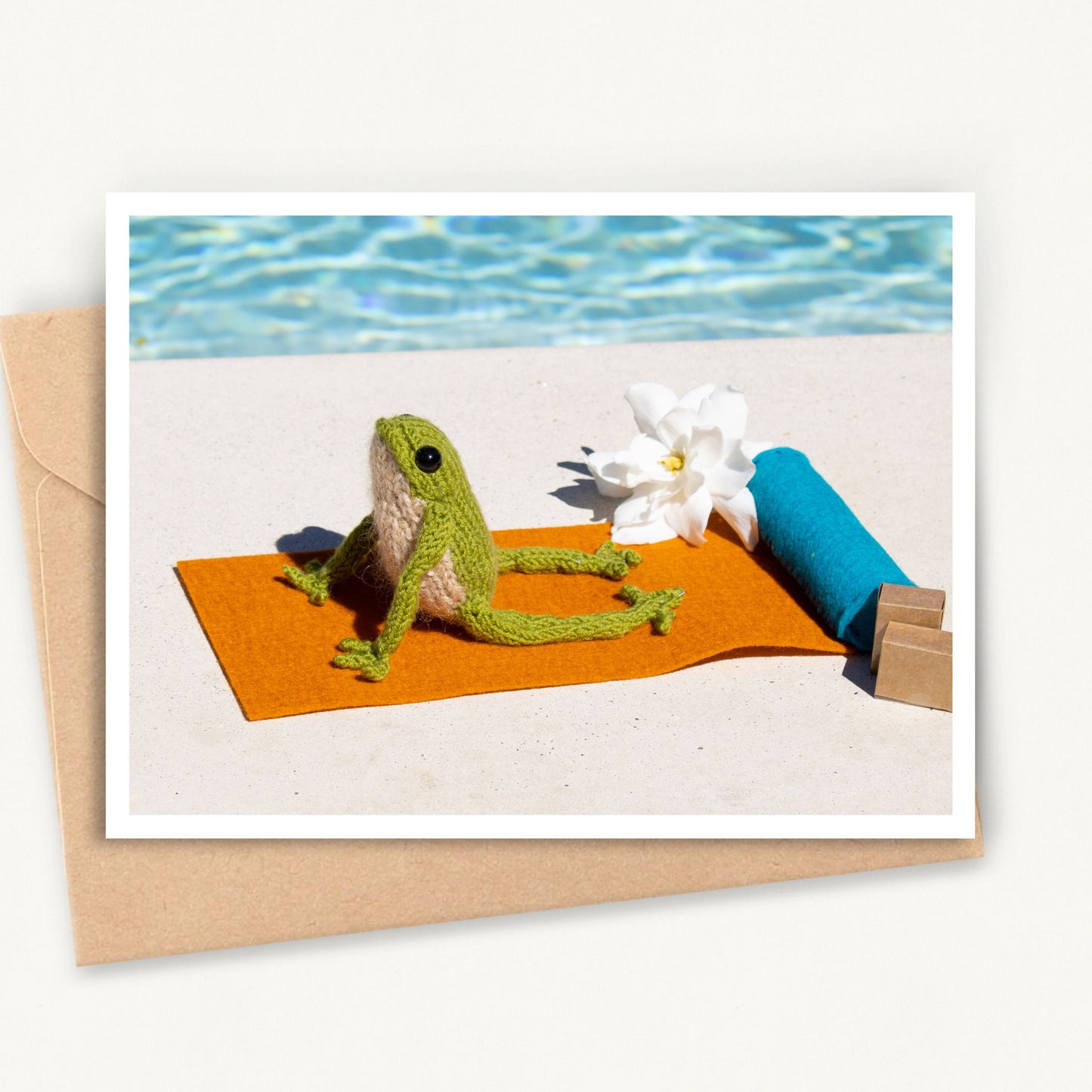 Funny Greeting Card Knitted Yoga Frog "Cobra"