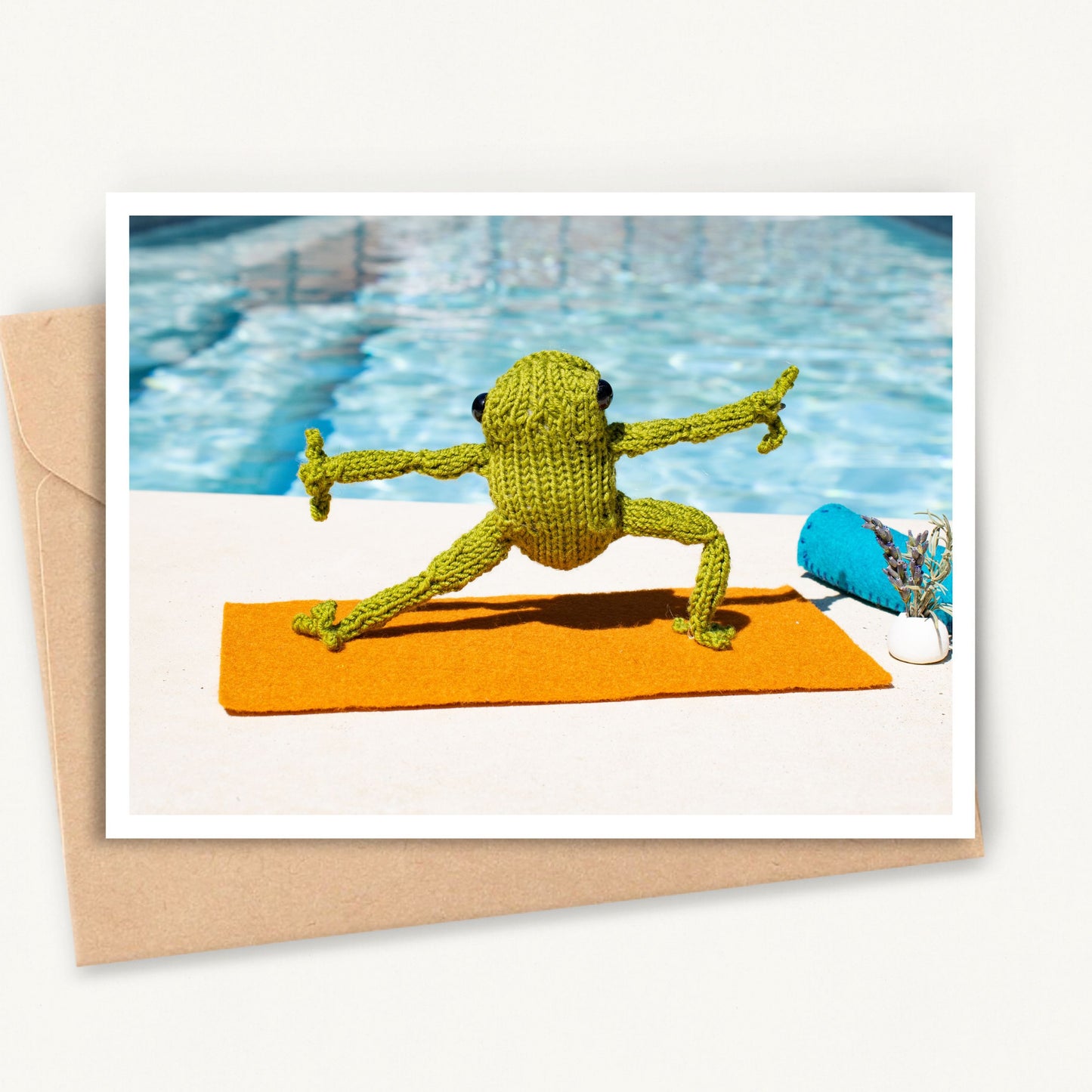 Funny Greeting Card Knitted Yoga Frog "Warrior"