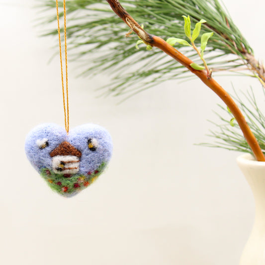 Felted Heart Ornaments with Bee Hive