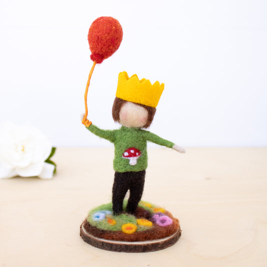 Felted Birthday Boy with red Balloon