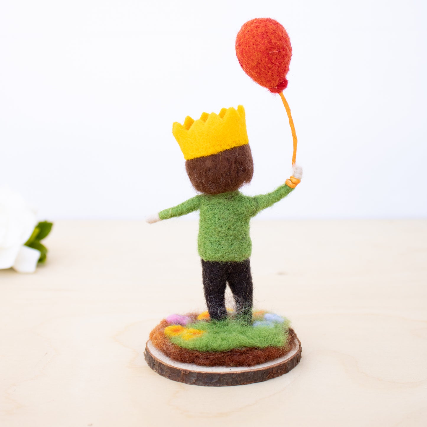 Felted Birthday Boy with red Balloon