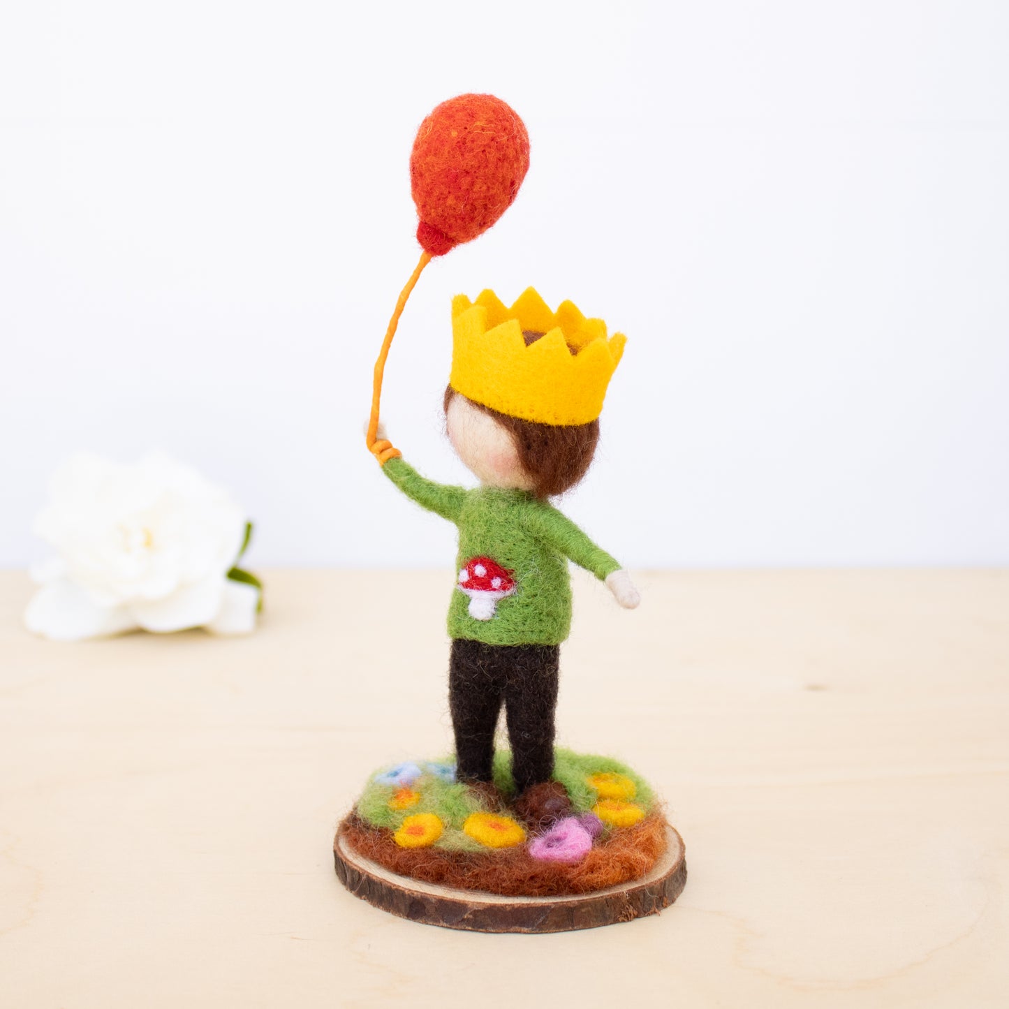 Felted Birthday Boy with red Balloon