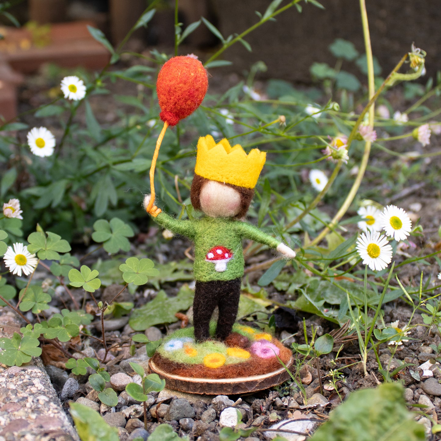 Felted Birthday Boy with red Balloon