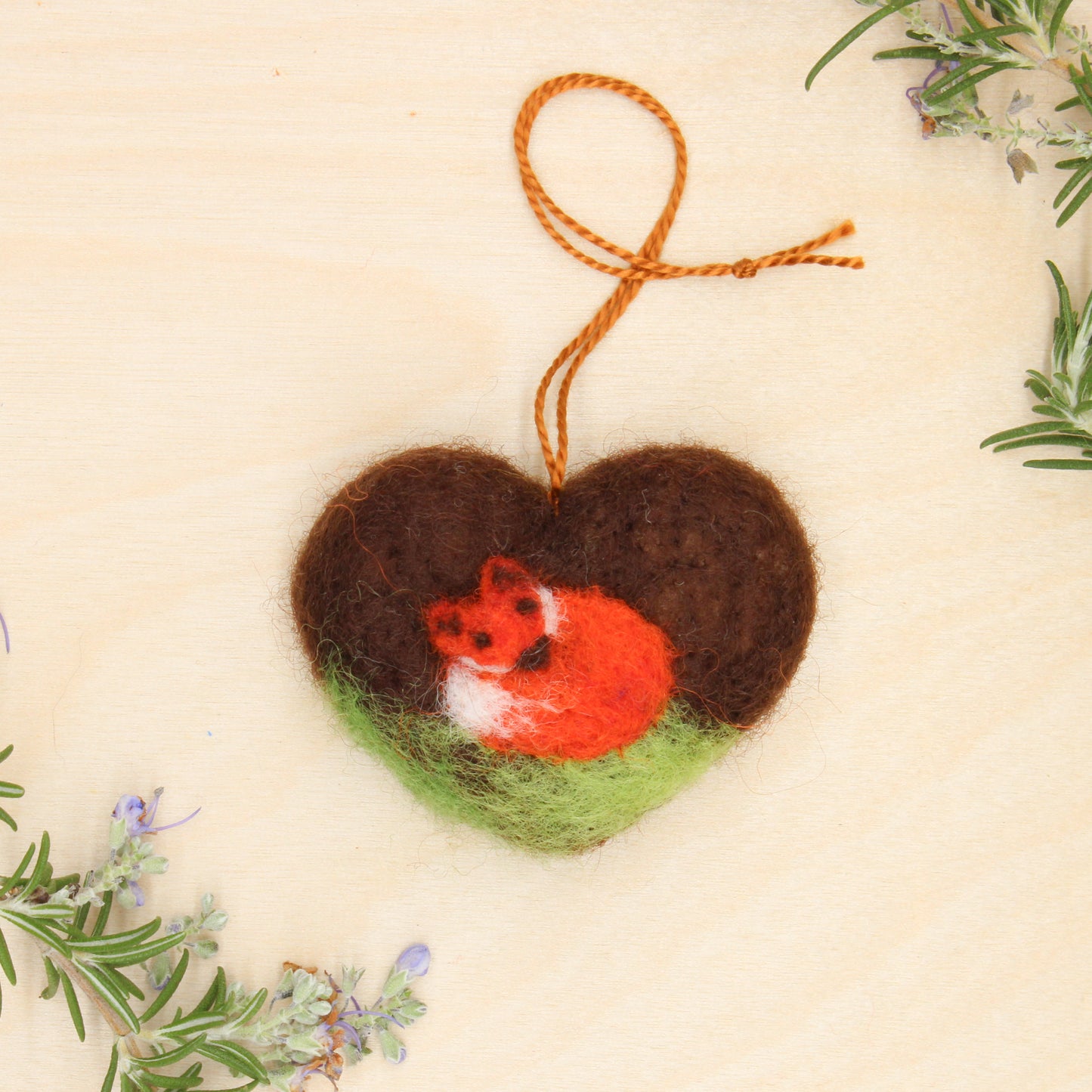 Felted Heart Ornaments with Sleeping Fox