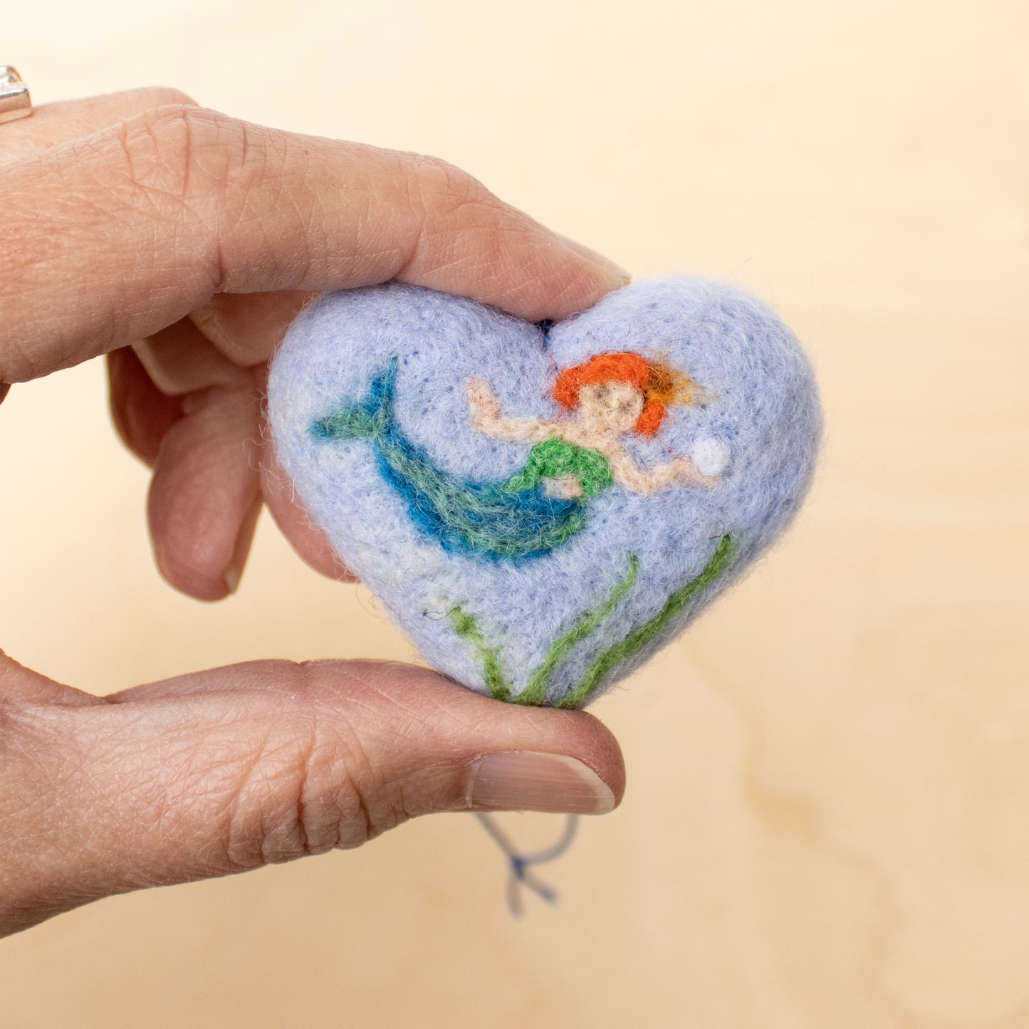 Whimsical Mermaid Felted Heart Ornament - Spring & Seasonal Decor