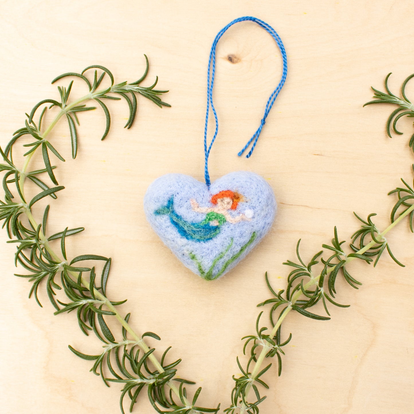 Whimsical Mermaid Felted Heart Ornament - Spring & Seasonal Decor