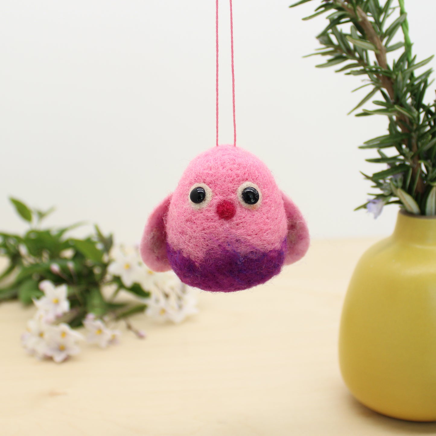 Felted Moth Ornament, pink/purple