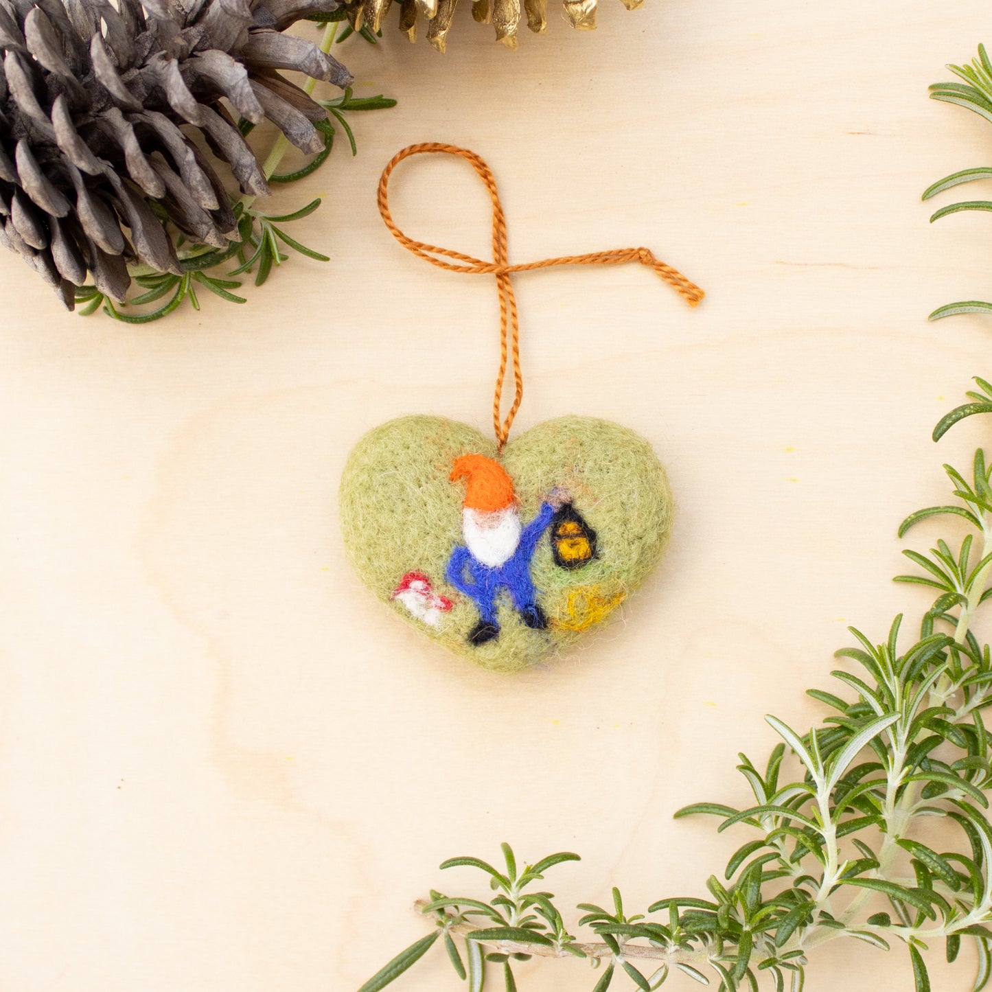 Whimsical Gnome Felted Heart Ornament - Spring & Seasonal Decor