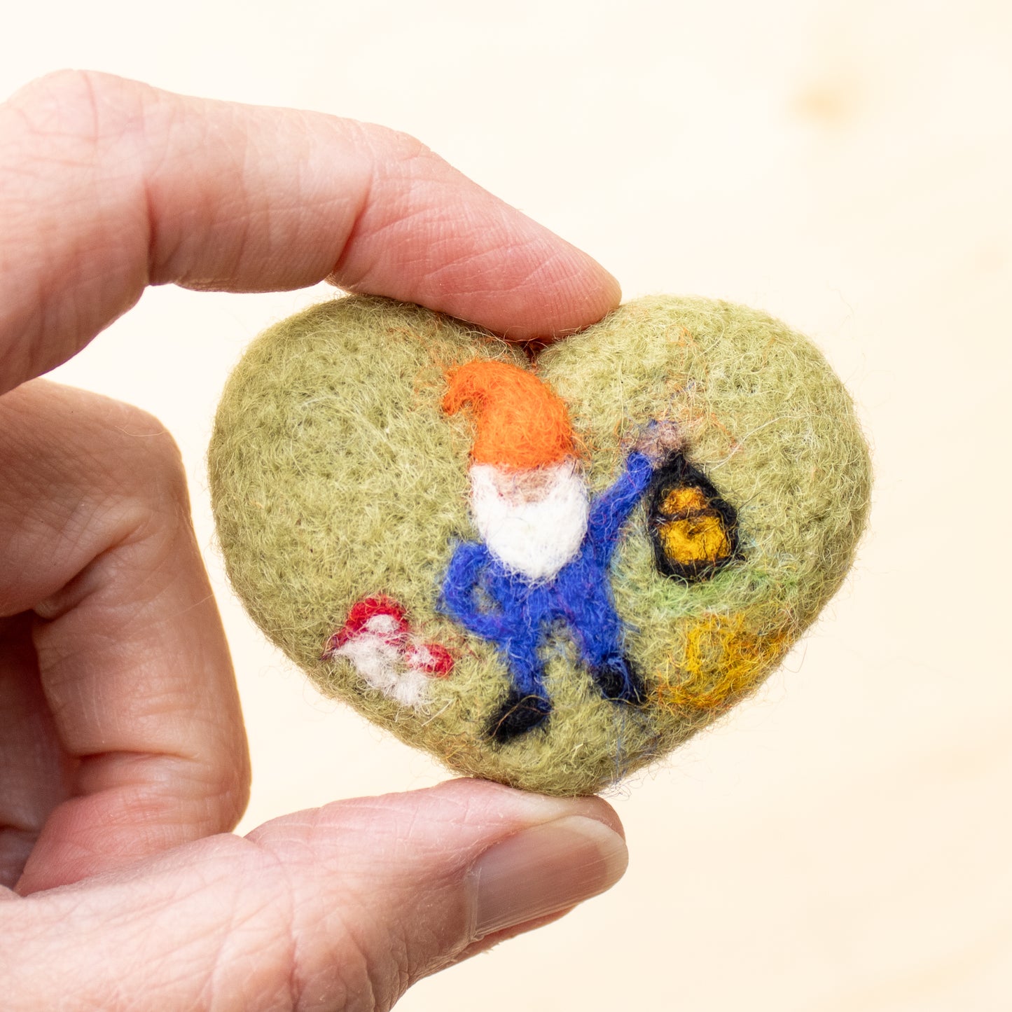 Whimsical Gnome Felted Heart Ornament - Spring & Seasonal Decor