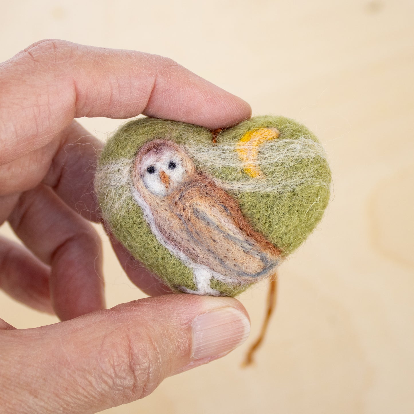 Felted Heart Ornaments with Owl for seasonal decor