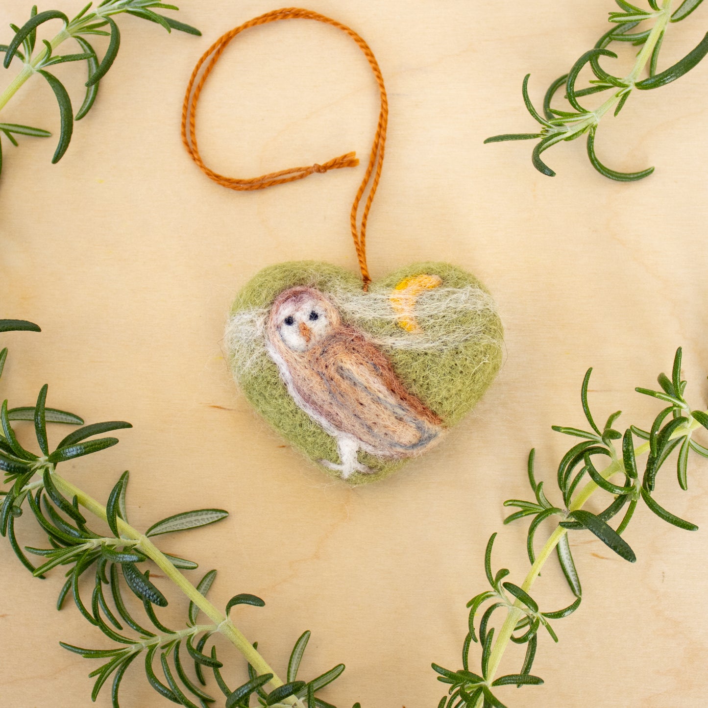 Felted Heart Ornaments with Owl for seasonal decor