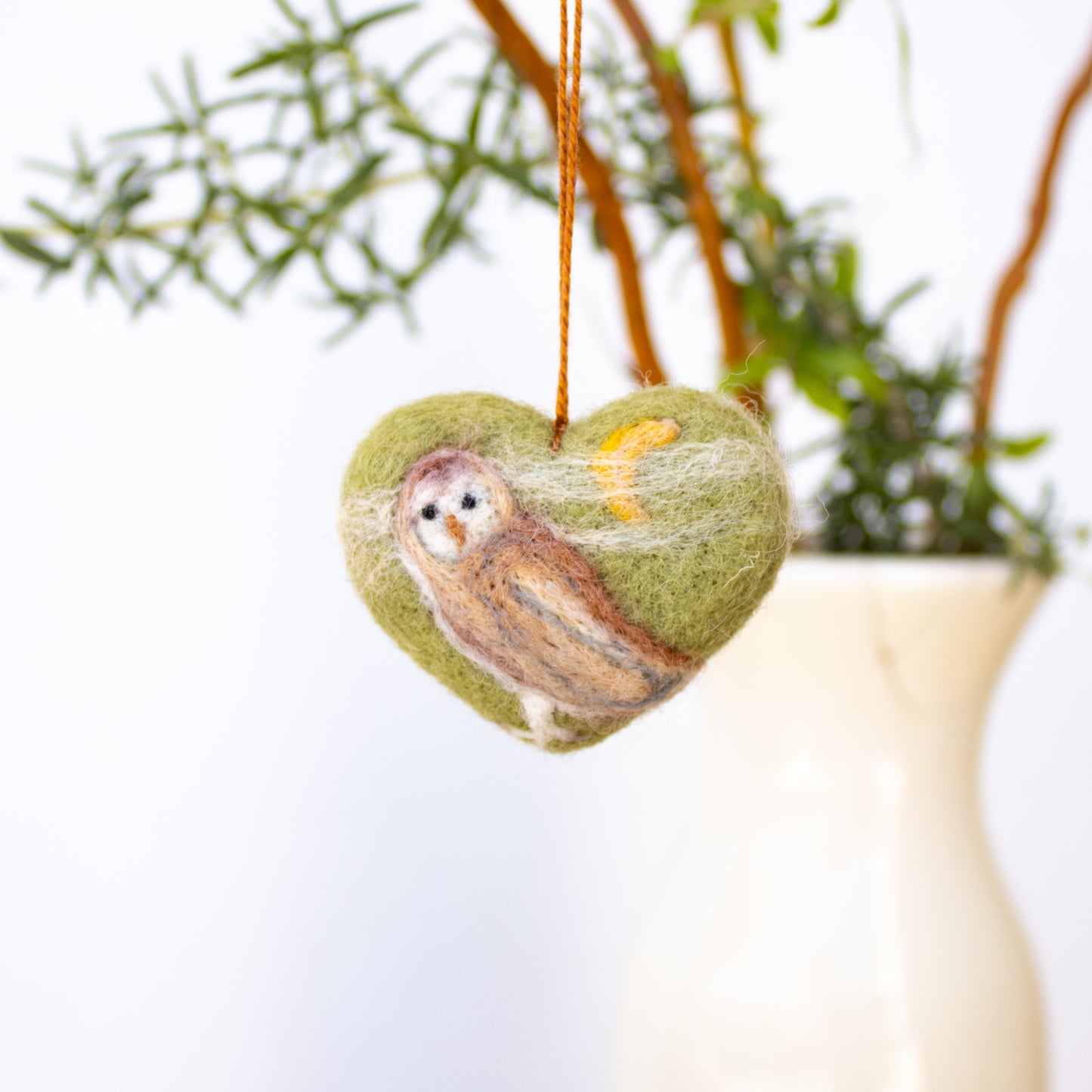 Felted Heart Ornaments with Owl for seasonal decor