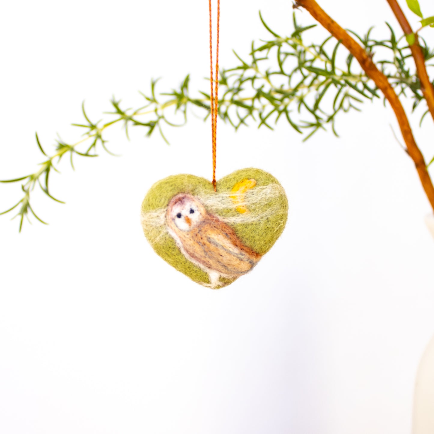 Felted Heart Ornaments with Owl for seasonal decor