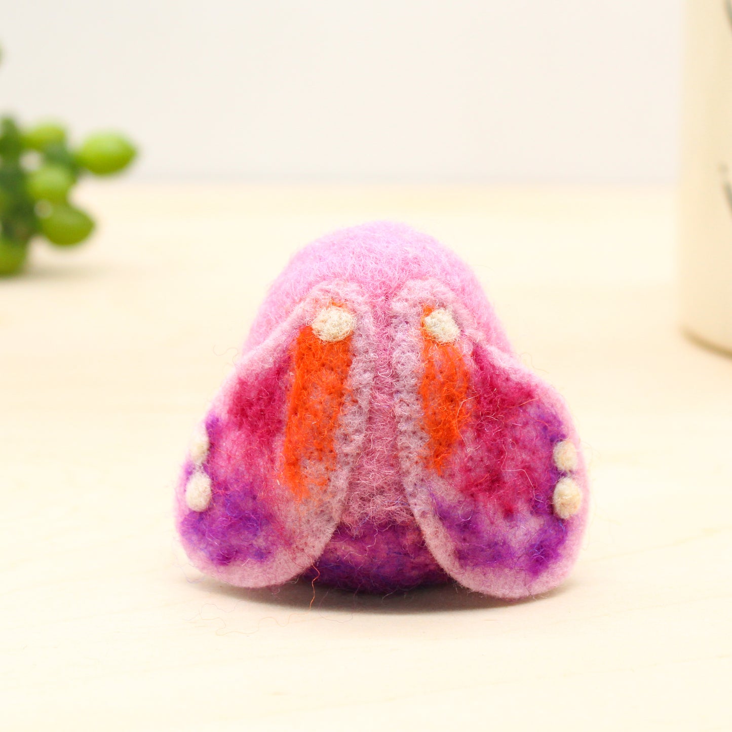 Felted Moth Ornament, pink/purple