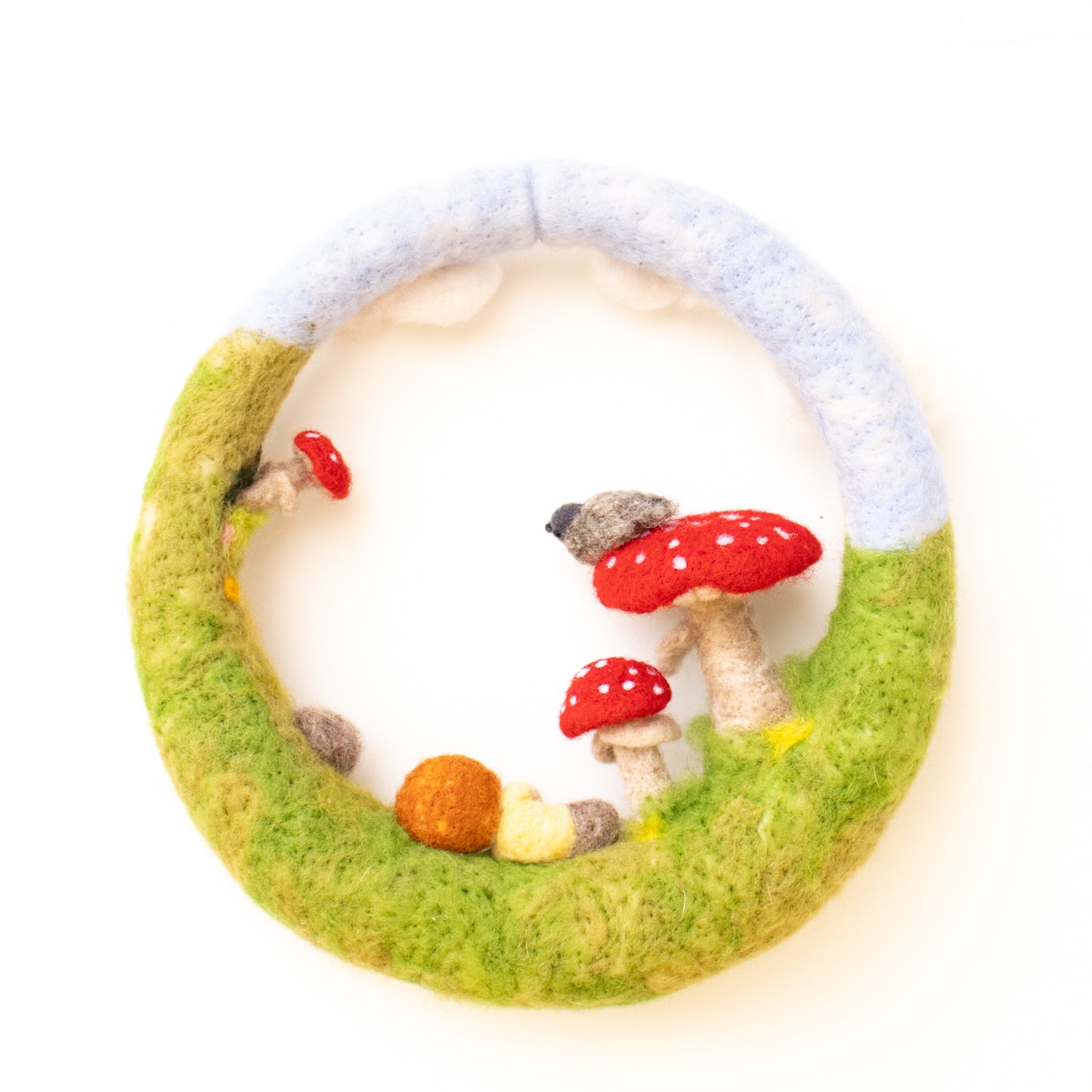 Felted Wreath with Little Baby Sleeping, Wallhanging for Baby Nursery or Play Room