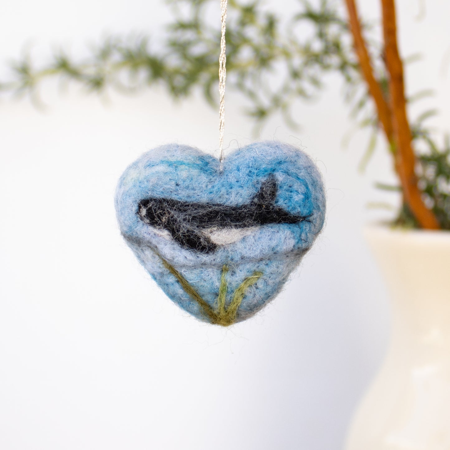 Felted Heart Ornaments with Humpback Whale for seasonal decor