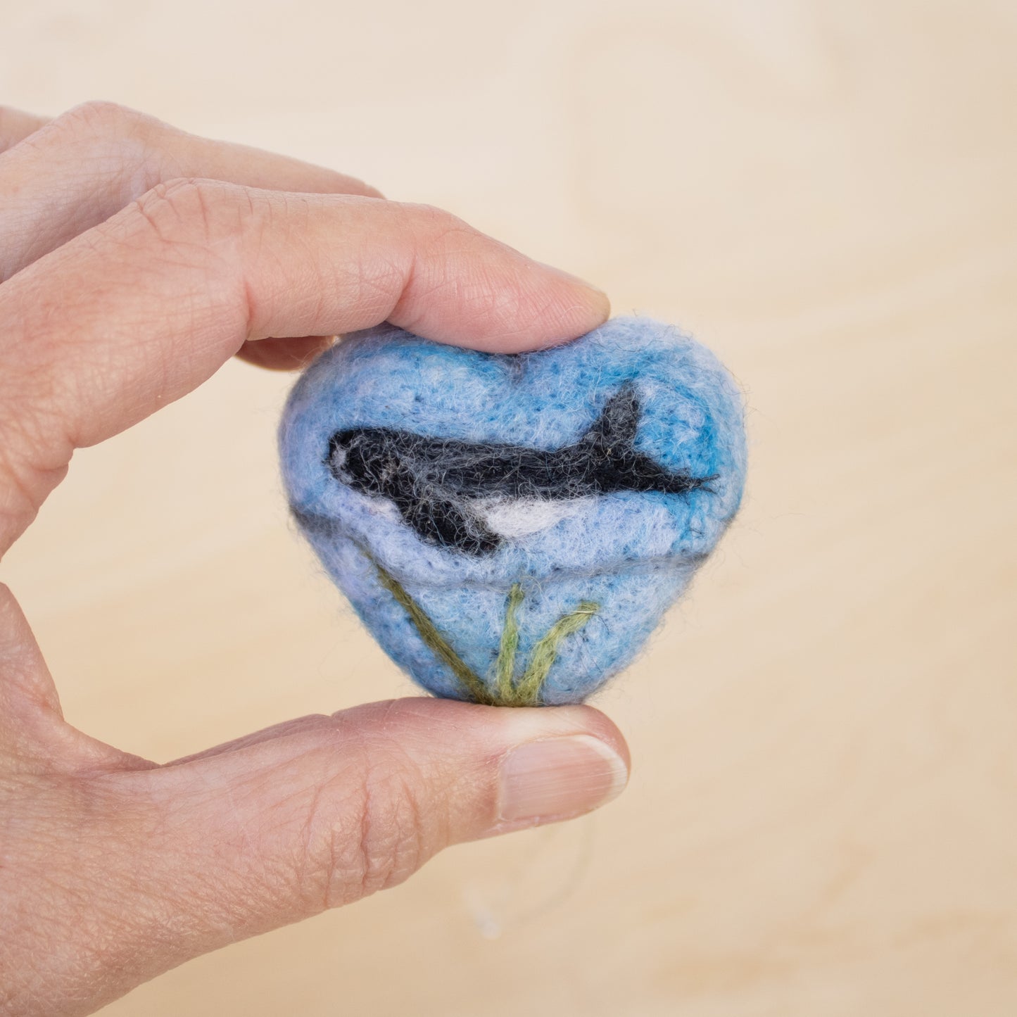 Felted Heart Ornaments with Humpback Whale for seasonal decor